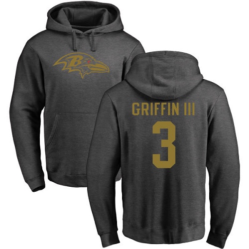 Men Baltimore Ravens Ash Robert Griffin III One Color NFL Football 3 Pullover Hoodie Sweatshirt